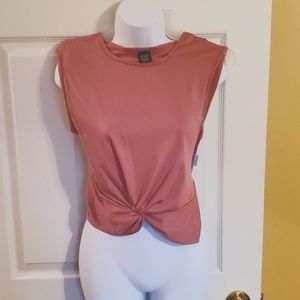 Salmon pink twisted cap sleeve crop tank. Size Large.